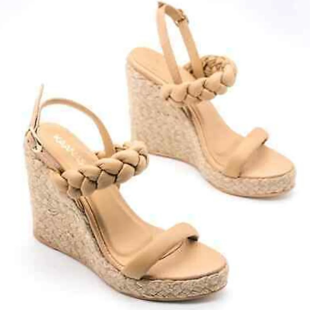 Kaanas Kendari Chunky Braided Wedge Platform Sandals Ankle Strap Sand Size 8,9